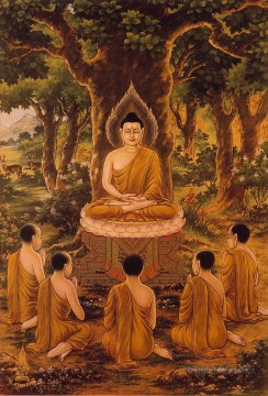 Bouddha sermon bouddhisme Peinture à l'huile